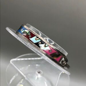 Alpaca Silver Taxco Mexico Abalone + Stone Inlay Bracelet Vintage Slim Wrist 6.5